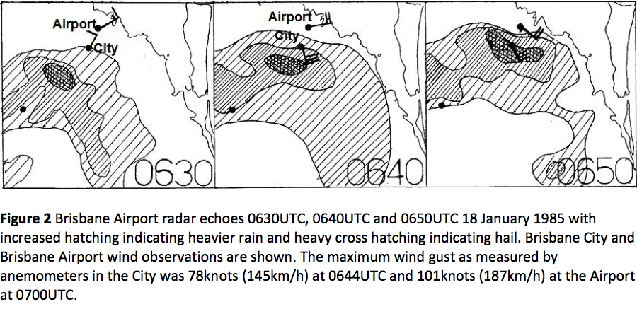 Brisbane Severe Storm 1985: Brisbane airport radar echoes